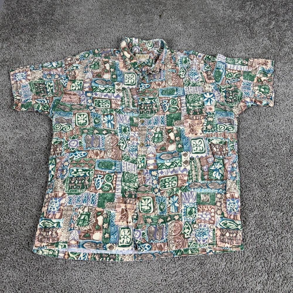 Kahala Shirt Mens Large Brown Green Hawaiian Aloha Camp Rayon Button Front - Picture 2 of 8